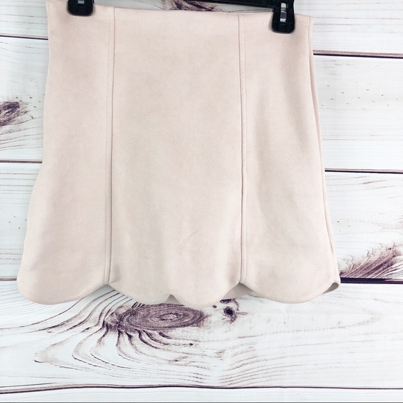 Sk73 SOLD/// Scalopped Hem Faux Suede Mini Skirt - Picture 2 of 4